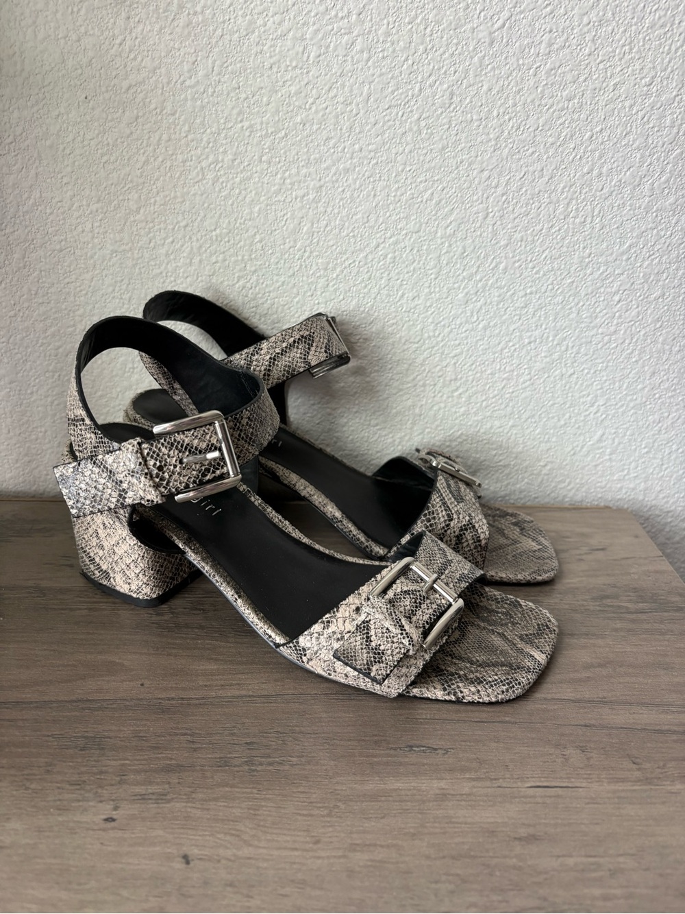 Madden Girl Snake-Print Buckle Block Heel Sandals - Black & Neutral